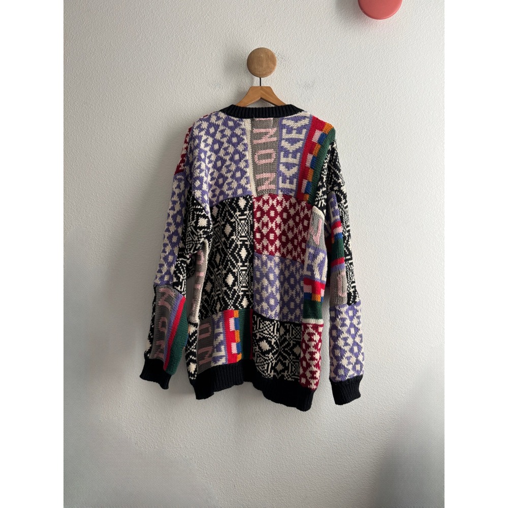 Vintage Absolutely NO! Jeans Patchwork Knit Sweater Multi Color Oversized OSFM - Picture 7 of 10